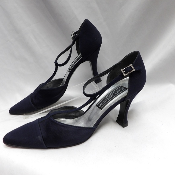 Stuart Weitzman Heels T-strap Dark Blue Size 7 - Picture 2 of 4
